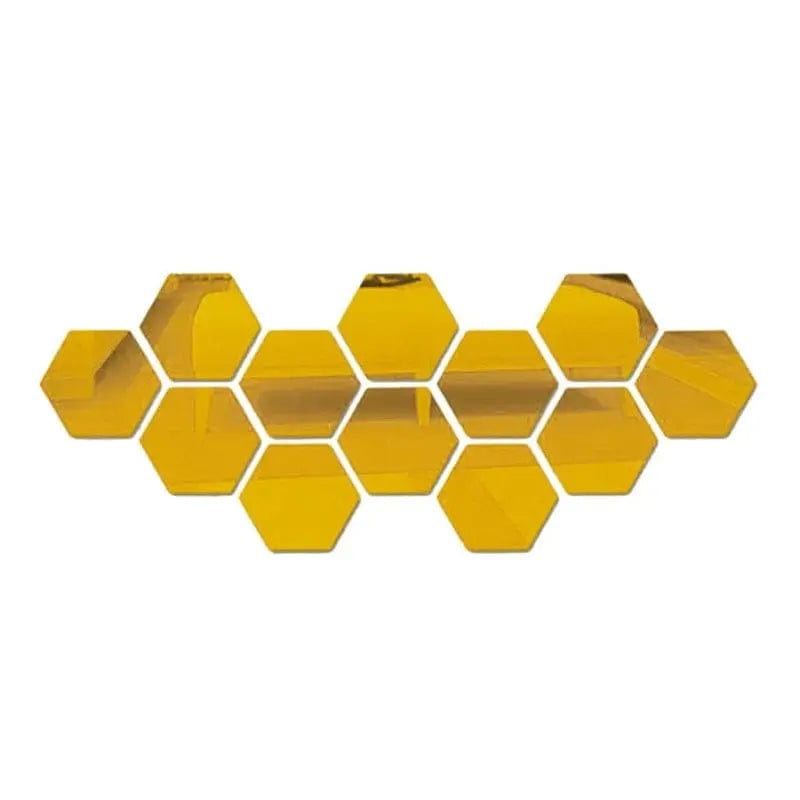 Essentialshouses 12PCS Gold / S 80x70x40mm 🔳3D Mirror Hexagon Wall Stickers – DIY Self-Adhesive Décor