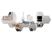 Essentialshouses 12PCS Silver / L 126x110x63mm 🔳3D Mirror Hexagon Wall Stickers – DIY Self-Adhesive Décor