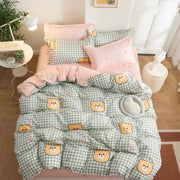 Essentialshouses 14 / Double Cover 200x200 / Flat Bed Sheet Gray Pink Bear Pattern Duvet Cover