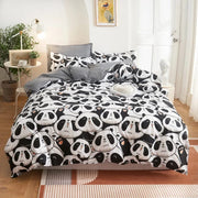 Essentialshouses 15 / Double Cover 200x200 / Flat Bed Sheet Gray Pink Bear Pattern Duvet Cover