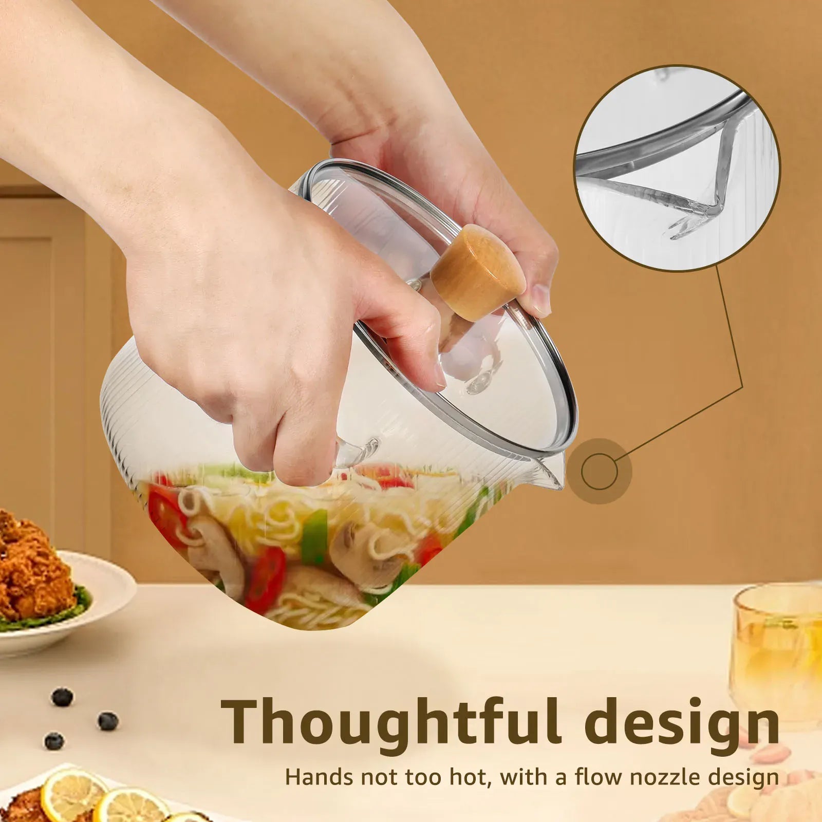 Essentialshouses 1600ML/2300ML Glass Cooking Pot Transparent Borosilicate Glass Simmer Pot with Lid Multifunctional Stew Pots for Cooking Kitchen