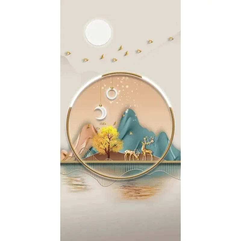 Essentialshouses 17 / 20x40cm No Frame 🦌Golden Deer Tree Nordic Canvas Art – Elegant Wall Décor