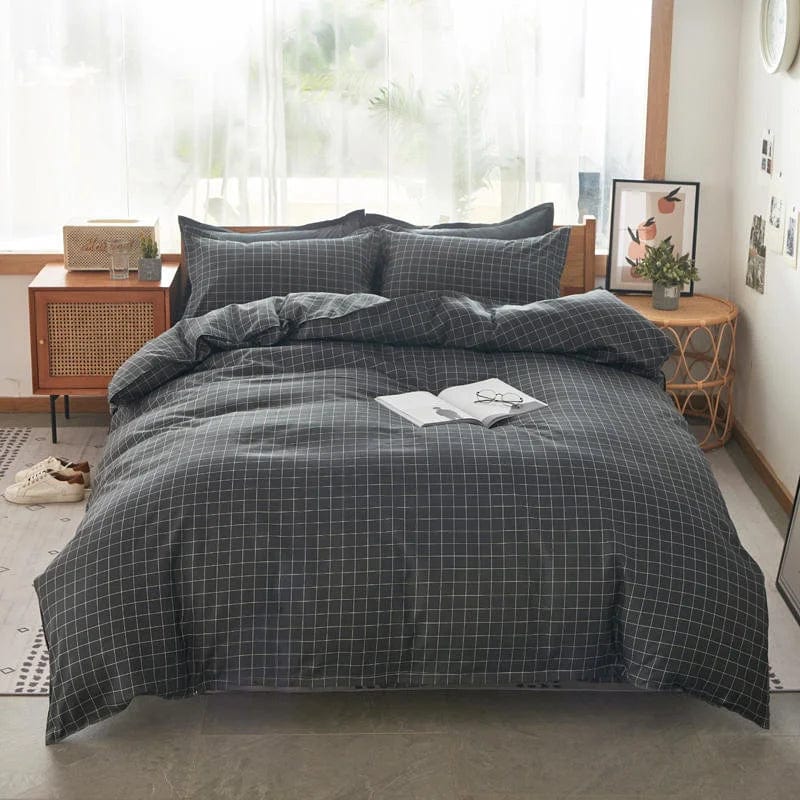 Essentialshouses 17 / Double Cover 200x200 / Flat Bed Sheet Gray Pink Bear Pattern Duvet Cover