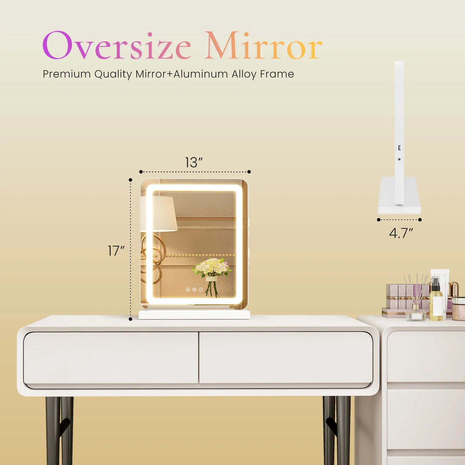 Essentialshouses 17L x 13W / United States JHK LED Vanity Mirror with Lights Aluminum Frame Bathroom Mirror Dimmable 3 Color Modes Makeup Mirror Memory Function Bedroom
