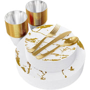 Disposable White Gold Plastic Dinnerware Set - Essentialshouses