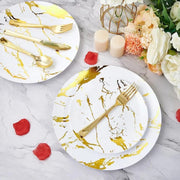 Disposable White Gold Plastic Dinnerware Set - Essentialshouses