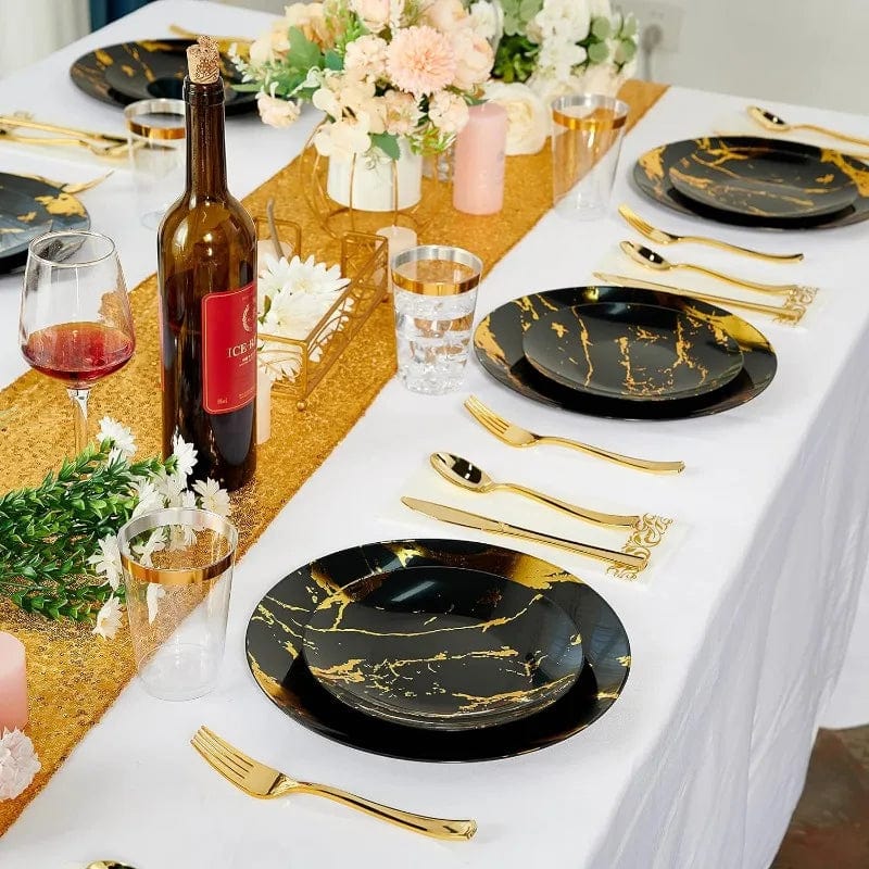 Disposable White Gold Plastic Dinnerware Set - Essentialshouses