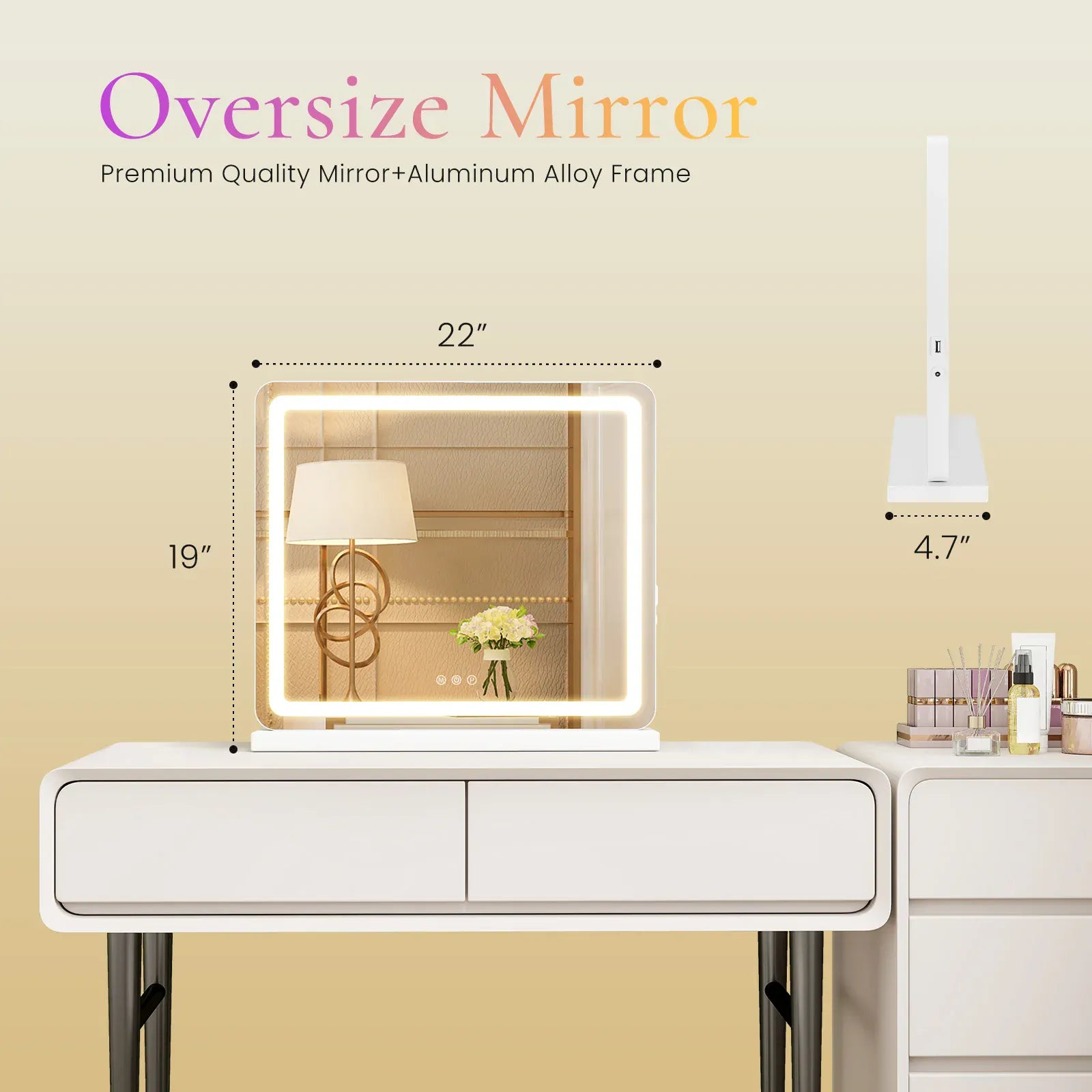Essentialshouses 19L x 22W / United States JHK LED Vanity Mirror with Lights Aluminum Frame Bathroom Mirror Dimmable 3 Color Modes Makeup Mirror Memory Function Bedroom