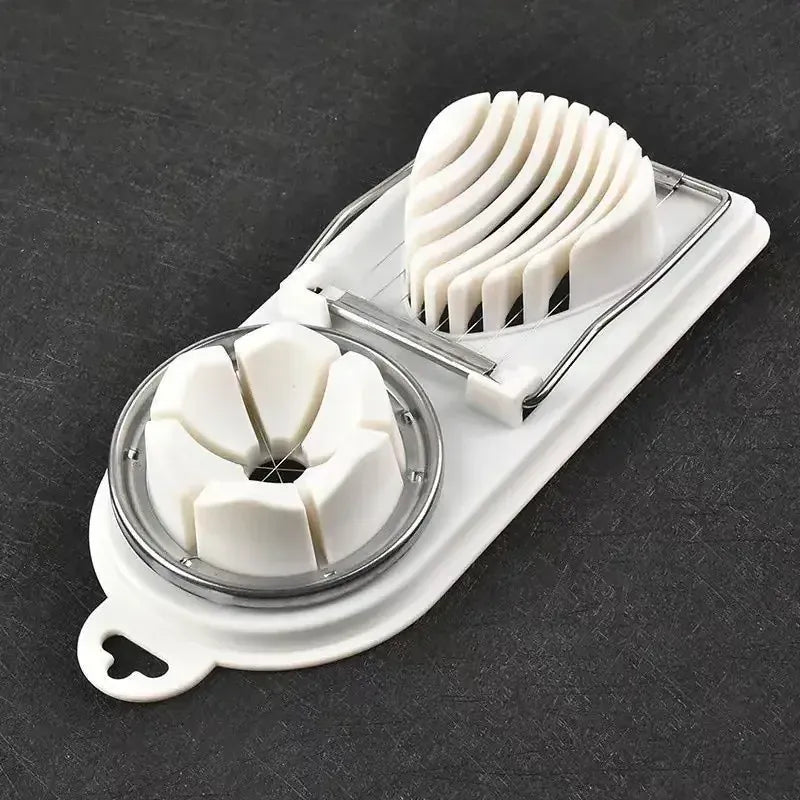 Essentialshouses 1PC- White Multifunctional PP Base egg cutter 2-in-1 stainless steel wire pull egg cutter for hanging high-quality kitchen accessory tools