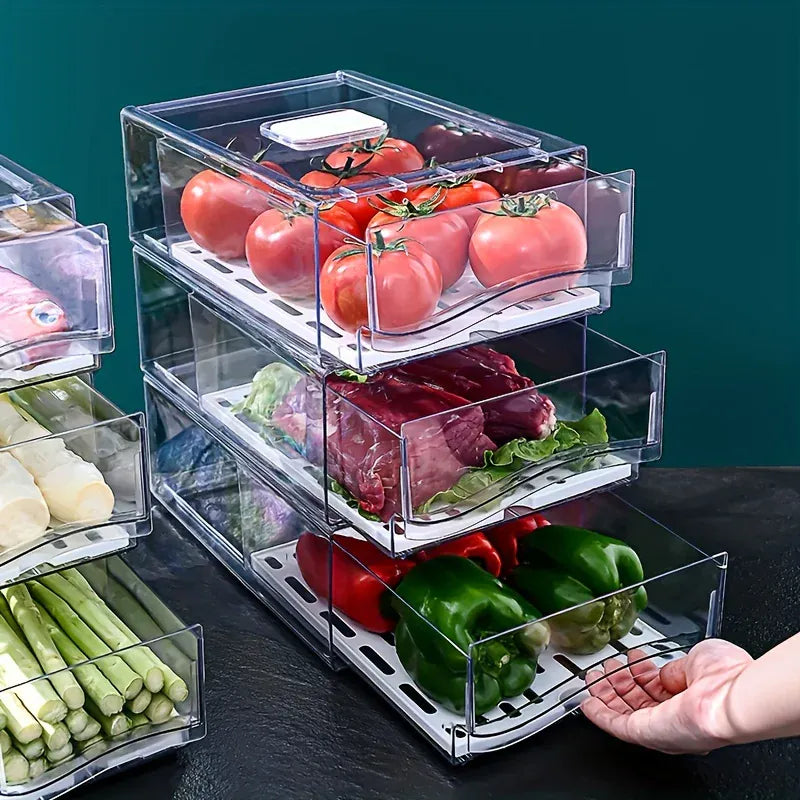 Essentialshouses 1pcKitchen refrigerator storage box drawer type fresh-keeping box eggs and meat food frozen finishing storage box