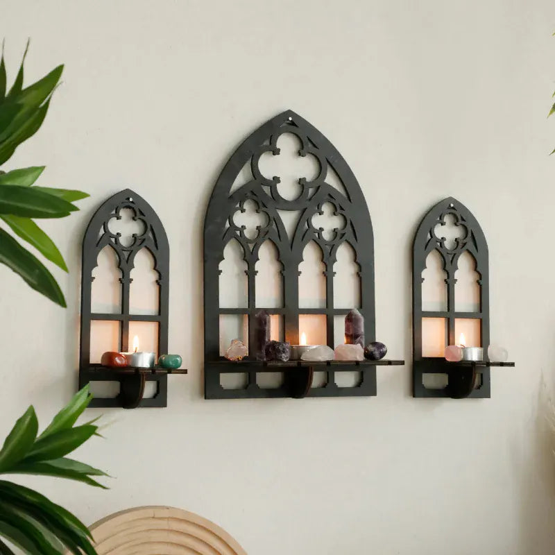 Essentialshouses 1PCS / as picture Wooden Crystal Display Stand Bohemian Hand Stand Gothic Style Wooden Hanging Bracket Wall Storage Holders Decorative Shelves
