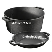 Essentialshouses 2-in-1 Dutch Pot / United States 3PCS Cast Iron Skillet Set (6/8/10 Inch)  Pre-Seasoned, Heavy-Duty Pans for Oven, Grill & Campfire, Even Heat, Non-Stick Surface