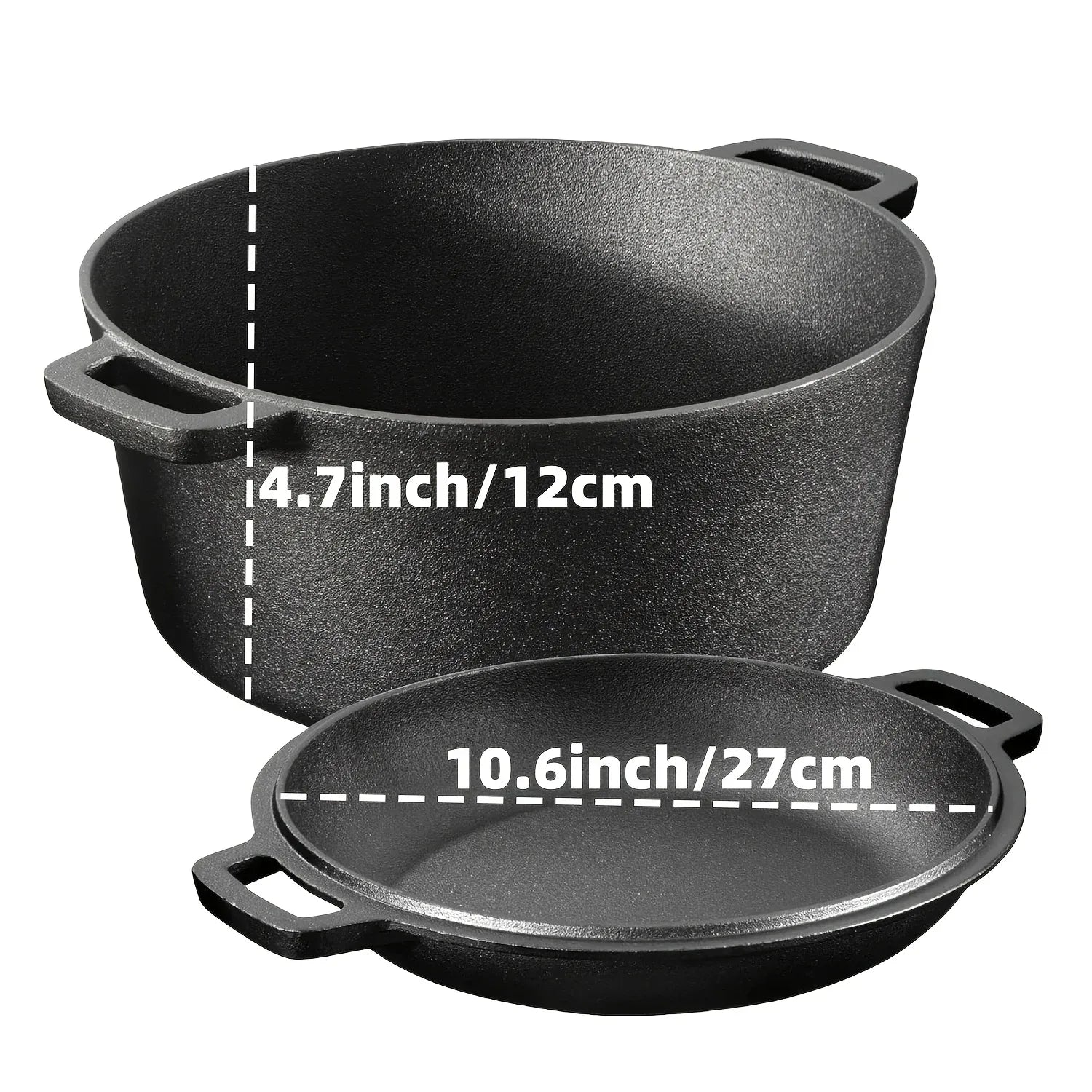 Essentialshouses 2-in-1 Dutch Pot / United States 3PCS Cast Iron Skillet Set (6/8/10 Inch)  Pre-Seasoned, Heavy-Duty Pans for Oven, Grill & Campfire, Even Heat, Non-Stick Surface