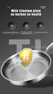 Essentialshouses 22/24/26/28/30cm Titanium Stainless Steel Frying Pan Non-stick Wok Home Egg Steak Skillet Induction Gas Stove Kitchen Cookware