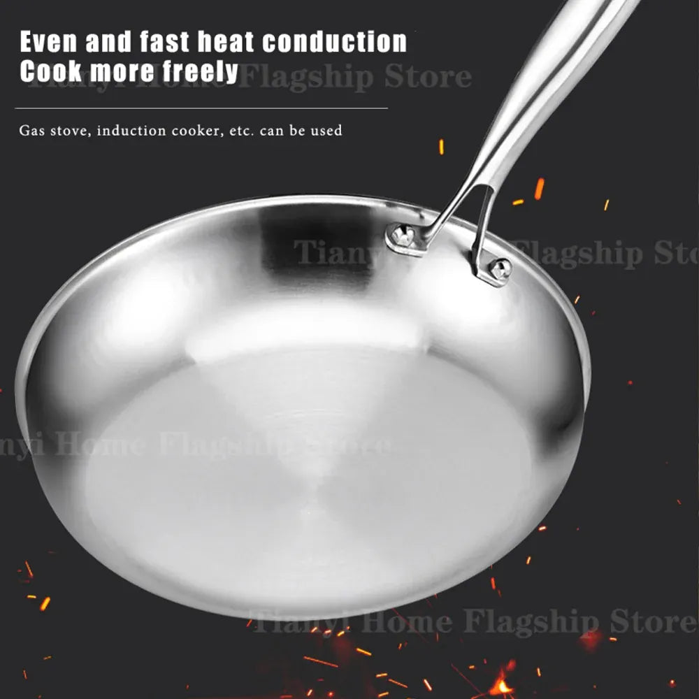 Essentialshouses 22/24/26/28/30cm Titanium Stainless Steel Frying Pan Non-stick Wok Home Egg Steak Skillet Induction Gas Stove Kitchen Cookware