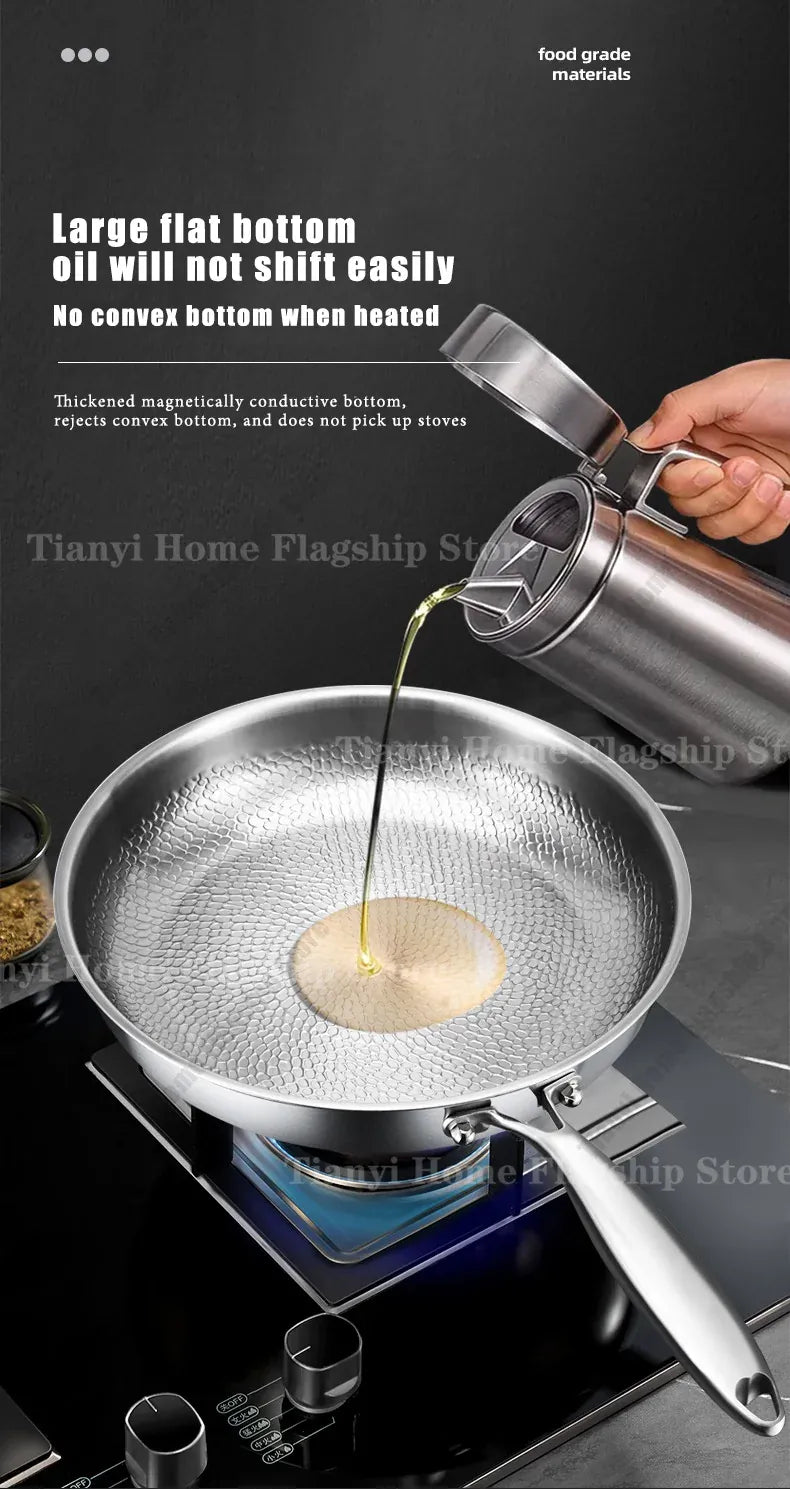 Essentialshouses 22/24/26/28/30cm Titanium Stainless Steel Frying Pan Non-stick Wok Home Egg Steak Skillet Induction Gas Stove Kitchen Cookware