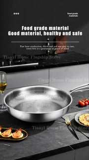 Essentialshouses 22/24/26/28/30cm Titanium Stainless Steel Frying Pan Non-stick Wok Home Egg Steak Skillet Induction Gas Stove Kitchen Cookware