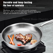 Essentialshouses 22/24/26/28/30cm Titanium Stainless Steel Frying Pan Non-stick Wok Home Egg Steak Skillet Induction Gas Stove Kitchen Cookware