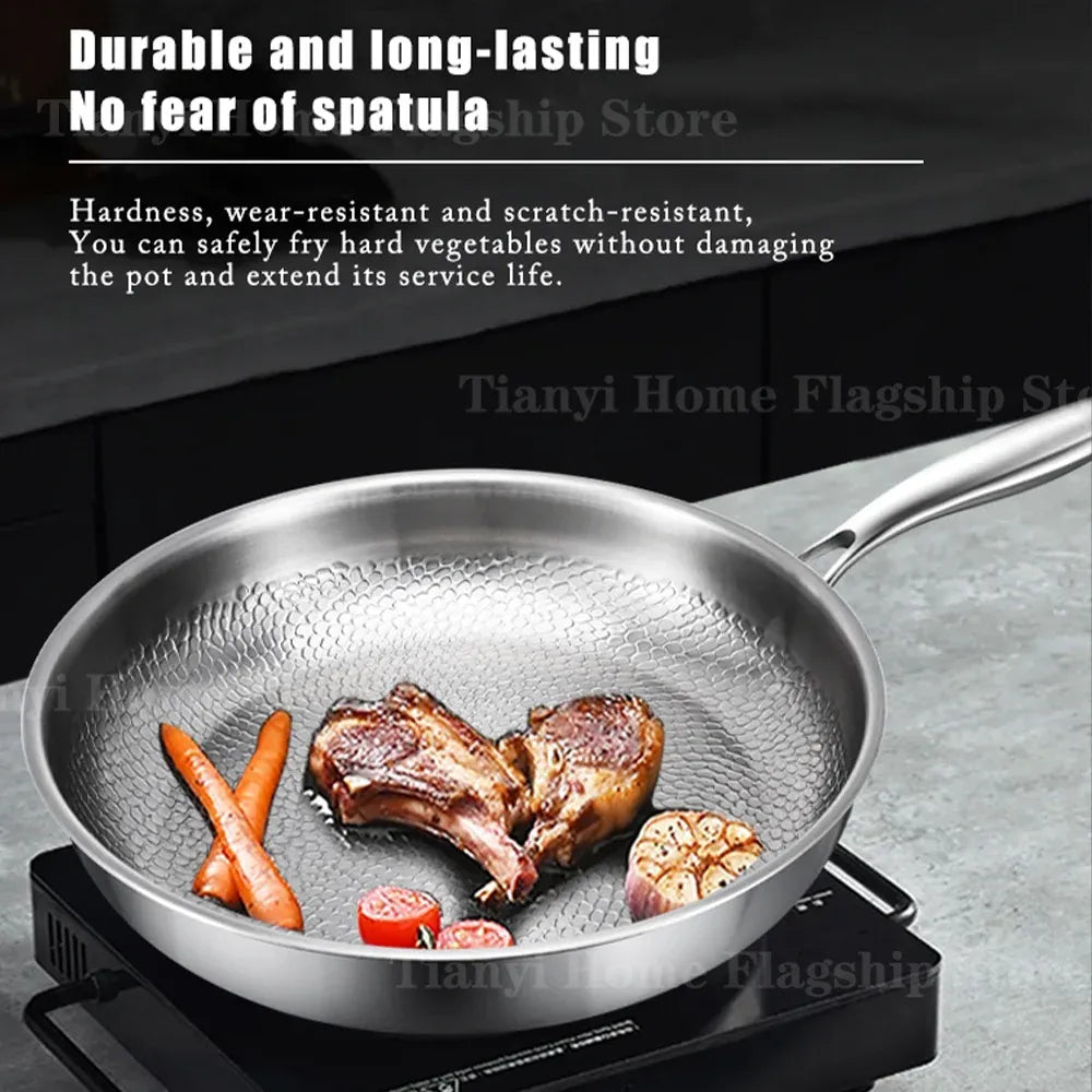Essentialshouses 22/24/26/28/30cm Titanium Stainless Steel Frying Pan Non-stick Wok Home Egg Steak Skillet Induction Gas Stove Kitchen Cookware