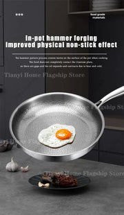 Essentialshouses 22/24/26/28/30cm Titanium Stainless Steel Frying Pan Non-stick Wok Home Egg Steak Skillet Induction Gas Stove Kitchen Cookware