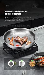 Essentialshouses 22/24/26/28/30cm Titanium Stainless Steel Frying Pan Non-stick Wok Home Egg Steak Skillet Induction Gas Stove Kitchen Cookware