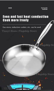 Essentialshouses 22/24/26/28/30cm Titanium Stainless Steel Frying Pan Non-stick Wok Home Egg Steak Skillet Induction Gas Stove Kitchen Cookware