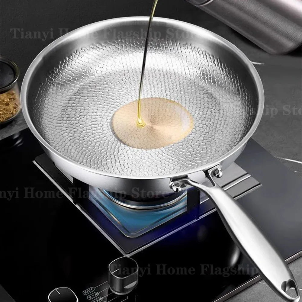 Essentialshouses 22/24/26/28/30cm Titanium Stainless Steel Frying Pan Non-stick Wok Home Egg Steak Skillet Induction Gas Stove Kitchen Cookware