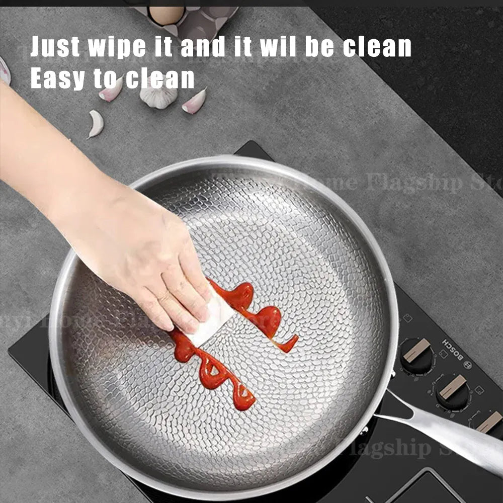 Essentialshouses 22/24/26/28/30cm Titanium Stainless Steel Frying Pan Non-stick Wok Home Egg Steak Skillet Induction Gas Stove Kitchen Cookware