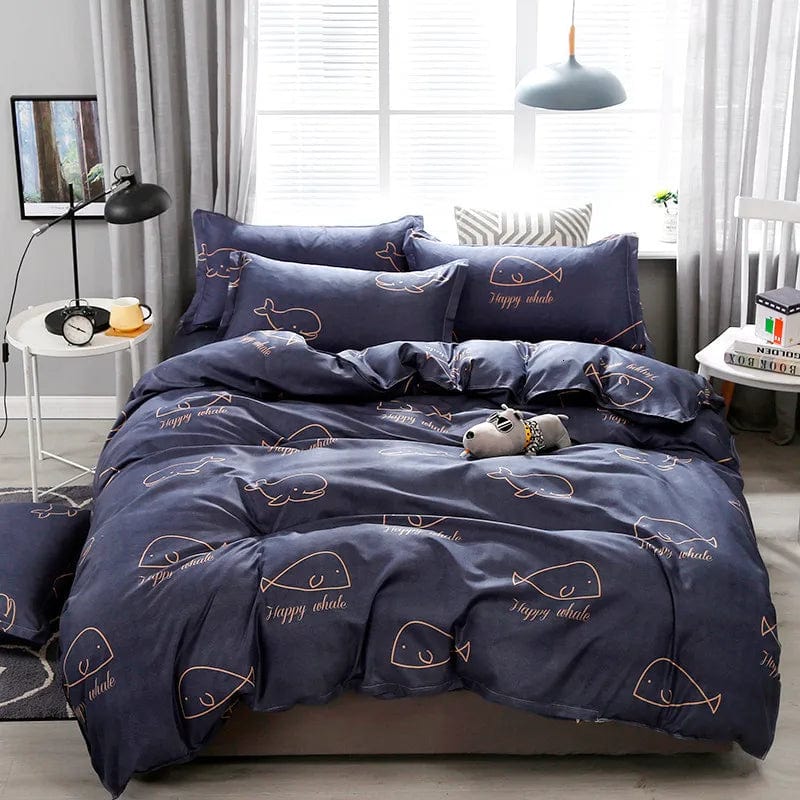 Essentialshouses 23 / Full Cover 180x220cm / Flat Bed Sheet Gray Pink Bear Pattern Duvet Cover