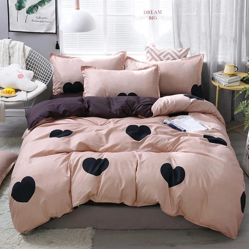 Essentialshouses 24 / Twin Cover 150x200cm / Flat Bed Sheet Gray Pink Bear Pattern Duvet Cover