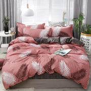 Essentialshouses 26 / Full Cover 180x220cm / Flat Bed Sheet Gray Pink Bear Pattern Duvet Cover