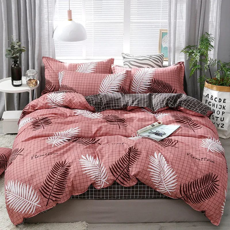 Essentialshouses 26 / Full Cover 180x220cm / Flat Bed Sheet Gray Pink Bear Pattern Duvet Cover