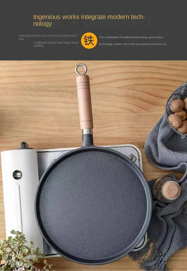 Essentialshouses 26cm Cast Iron Frying Pan Uncoated Non-stick Egg Pancake Pan Crepe Maker Steak Frying Pot Gas Induction Cooker Kitchen Cookware