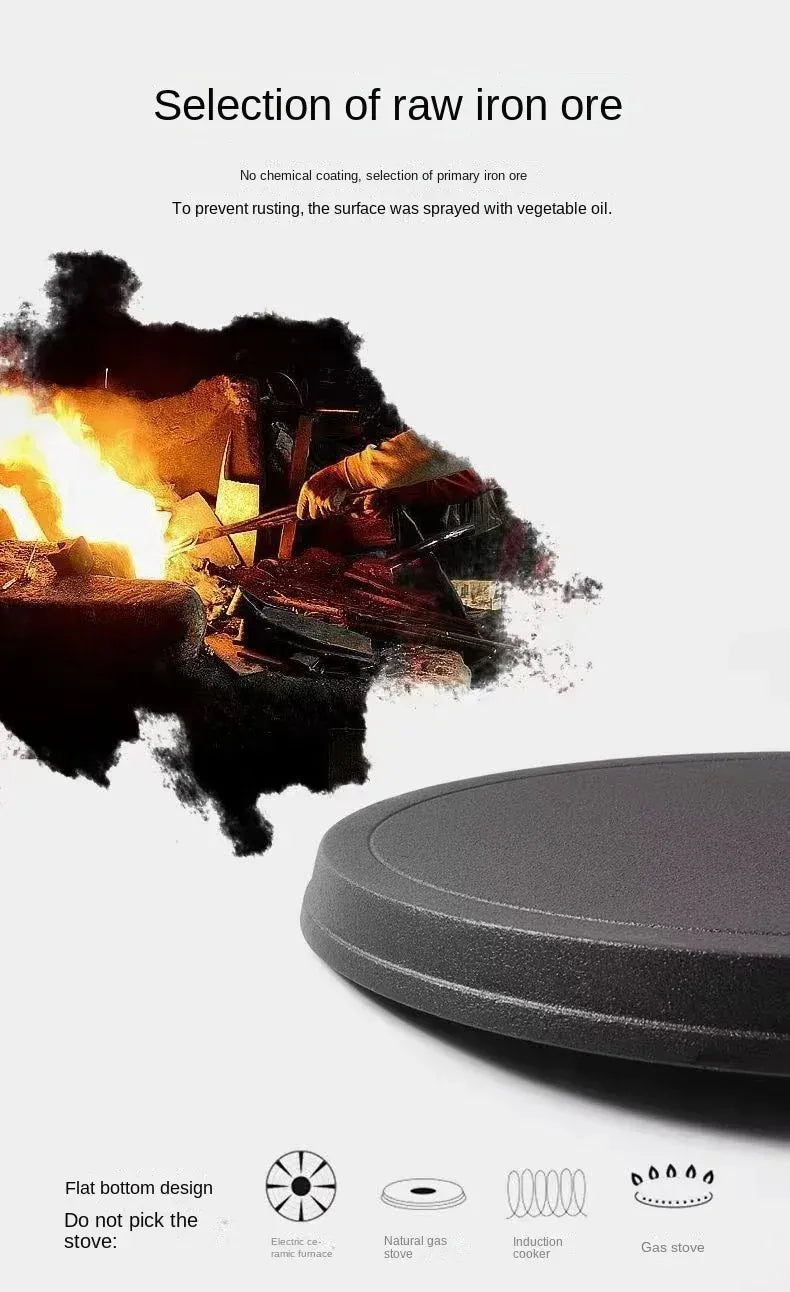 Essentialshouses 26cm Cast Iron Frying Pan Uncoated Non-stick Egg Pancake Pan Crepe Maker Steak Frying Pot Gas Induction Cooker Kitchen Cookware