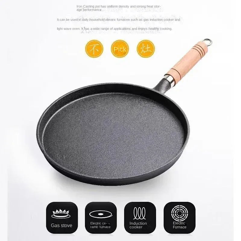 Essentialshouses 26cm Cast Iron Frying Pan Uncoated Non-stick Egg Pancake Pan Crepe Maker Steak Frying Pot Gas Induction Cooker Kitchen Cookware