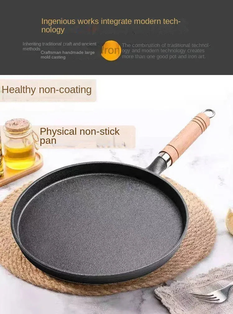 Essentialshouses 26cm Cast Iron Frying Pan Uncoated Non-stick Egg Pancake Pan Crepe Maker Steak Frying Pot Gas Induction Cooker Kitchen Cookware