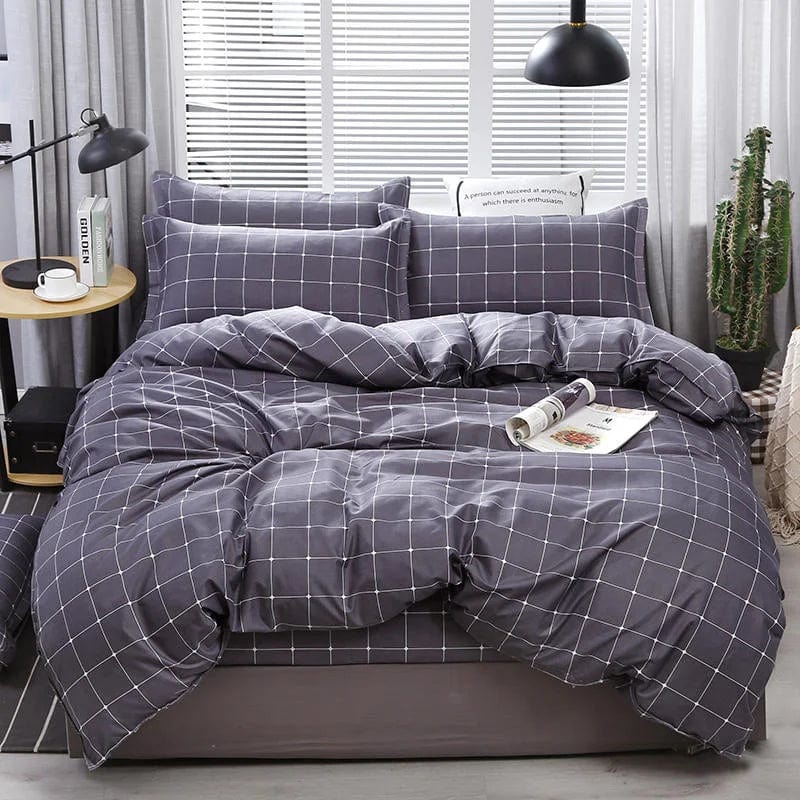 Essentialshouses 28 / Full Cover 180x220cm / Flat Bed Sheet Gray Pink Bear Pattern Duvet Cover