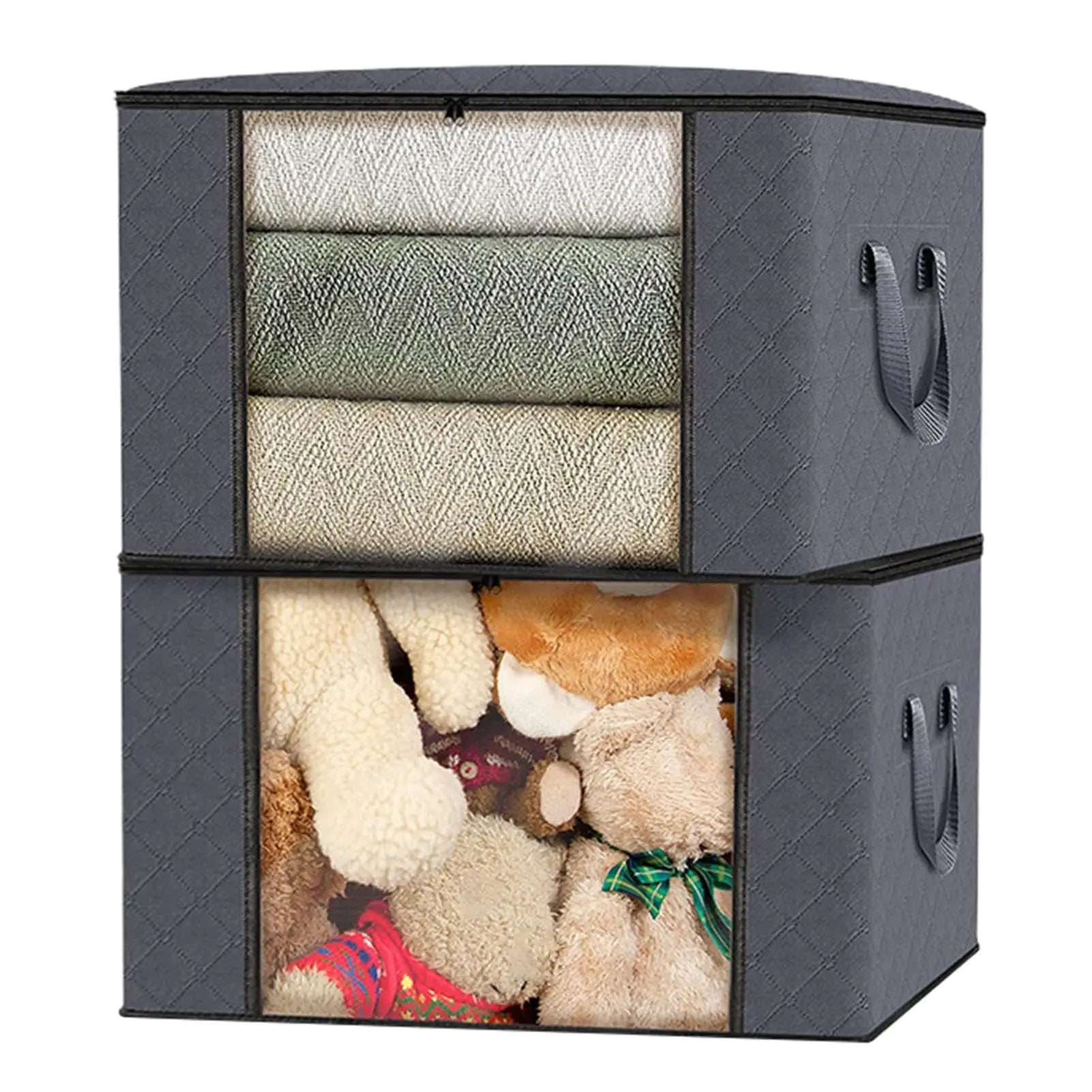 Essentialshouses 2Pcs Small Gray Foldable Under Bed Storage Containers with Clear Window Underbed Toy Organizers and Clothing Storage Bags Closet Storage Bins