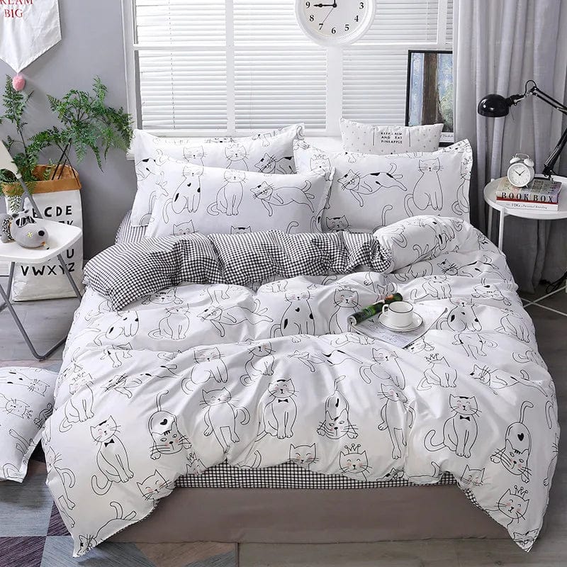 Essentialshouses 30 / Twin Cover 150x200cm / Flat Bed Sheet Gray Pink Bear Pattern Duvet Cover