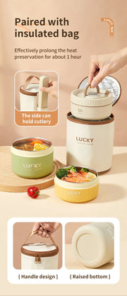 Essentialshouses 304 Stainless Steel Insulated Bento Box Microwave Heatable Round Sealed Thermal Lunch Box For Kids Students Food Container