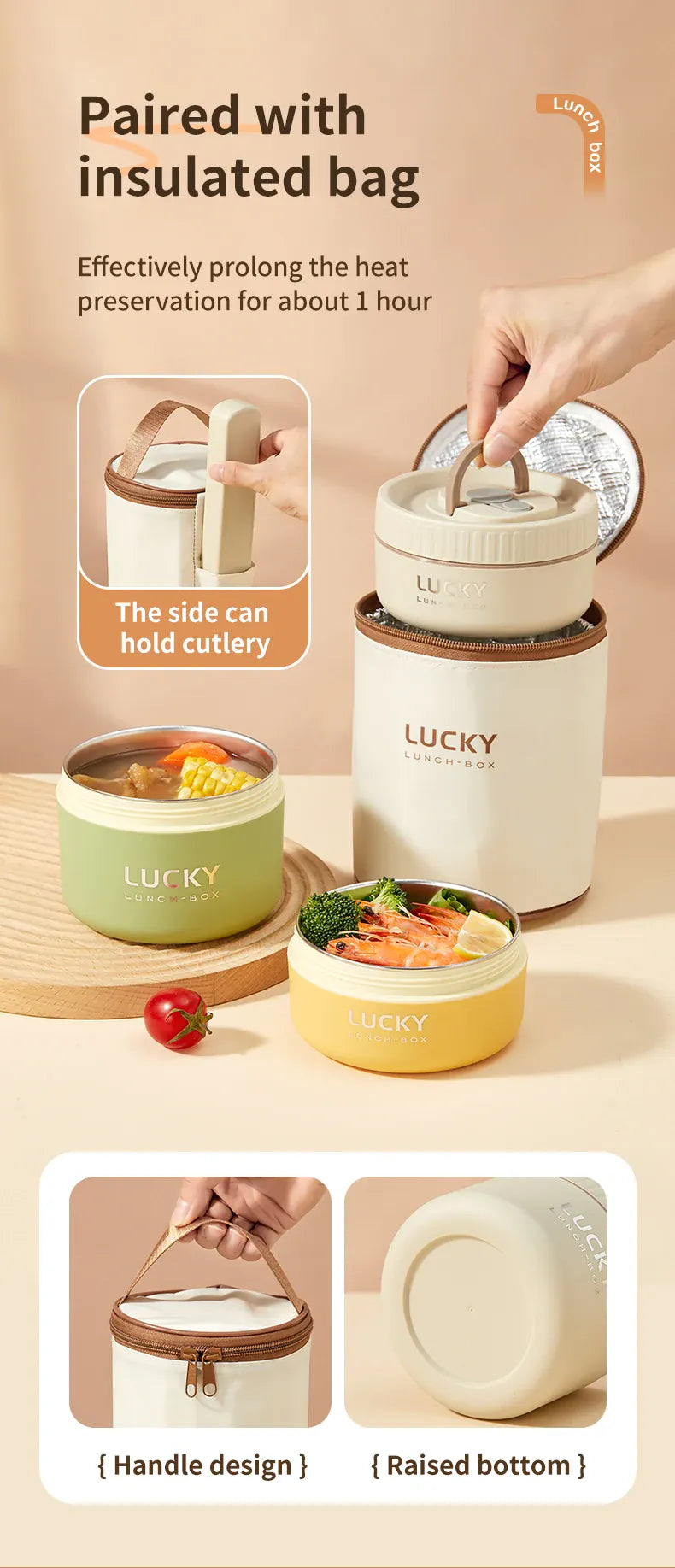Essentialshouses 304 Stainless Steel Insulated Bento Box Microwave Heatable Round Sealed Thermal Lunch Box For Kids Students Food Container