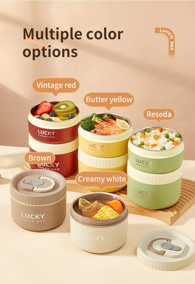 Essentialshouses 304 Stainless Steel Insulated Bento Box Microwave Heatable Round Sealed Thermal Lunch Box For Kids Students Food Container