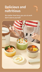 Essentialshouses 304 Stainless Steel Insulated Bento Box Microwave Heatable Round Sealed Thermal Lunch Box For Kids Students Food Container