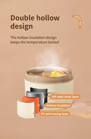 Essentialshouses 304 Stainless Steel Insulated Bento Box Microwave Heatable Round Sealed Thermal Lunch Box For Kids Students Food Container