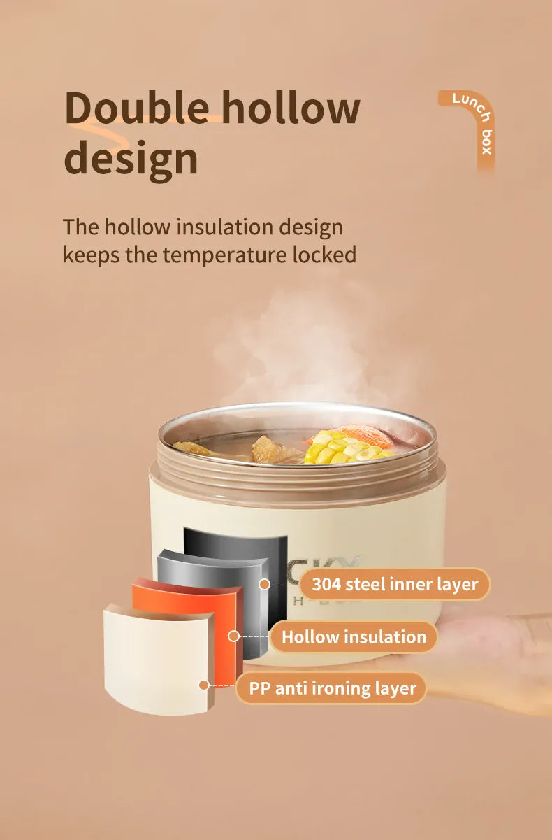 Essentialshouses 304 Stainless Steel Insulated Bento Box Microwave Heatable Round Sealed Thermal Lunch Box For Kids Students Food Container