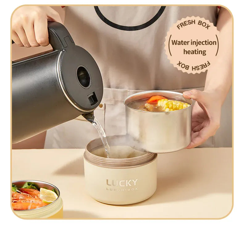 Essentialshouses 304 Stainless Steel Insulated Bento Box Microwave Heatable Round Sealed Thermal Lunch Box For Kids Students Food Container