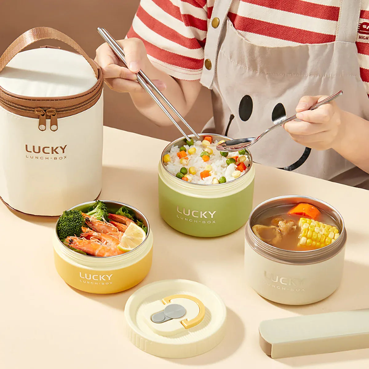 Essentialshouses 304 Stainless Steel Insulated Bento Box Microwave Heatable Round Sealed Thermal Lunch Box For Kids Students Food Container