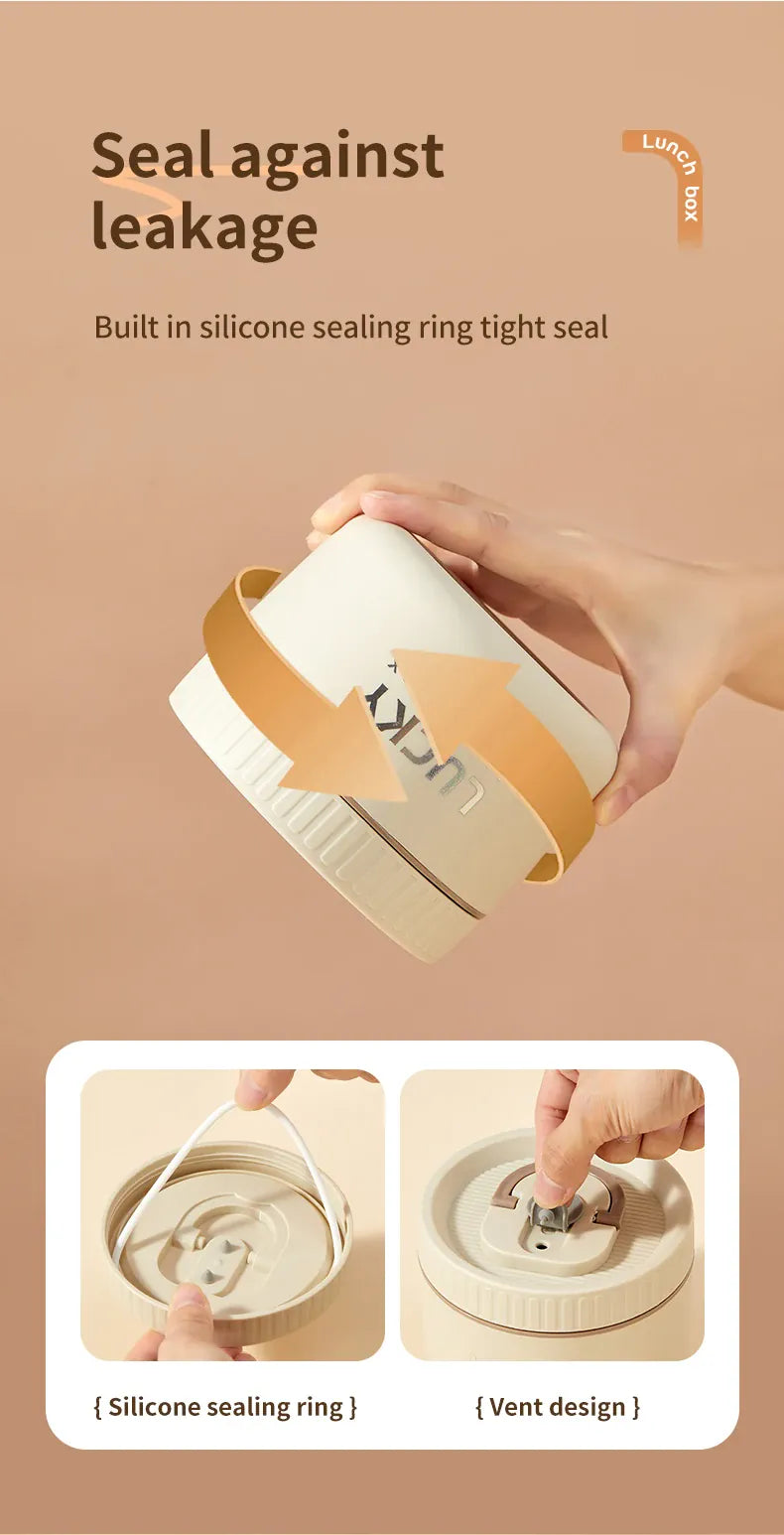 Essentialshouses 304 Stainless Steel Insulated Bento Box Microwave Heatable Round Sealed Thermal Lunch Box For Kids Students Food Container
