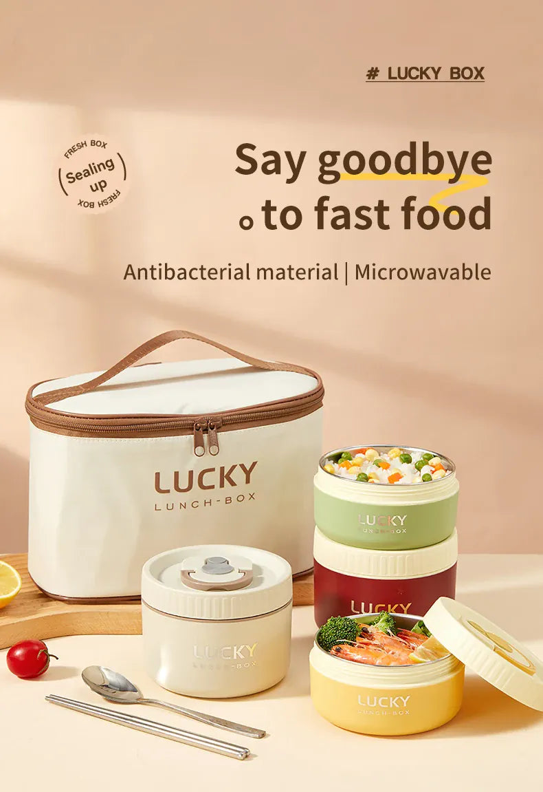 Essentialshouses 304 Stainless Steel Insulated Bento Box Microwave Heatable Round Sealed Thermal Lunch Box For Kids Students Food Container