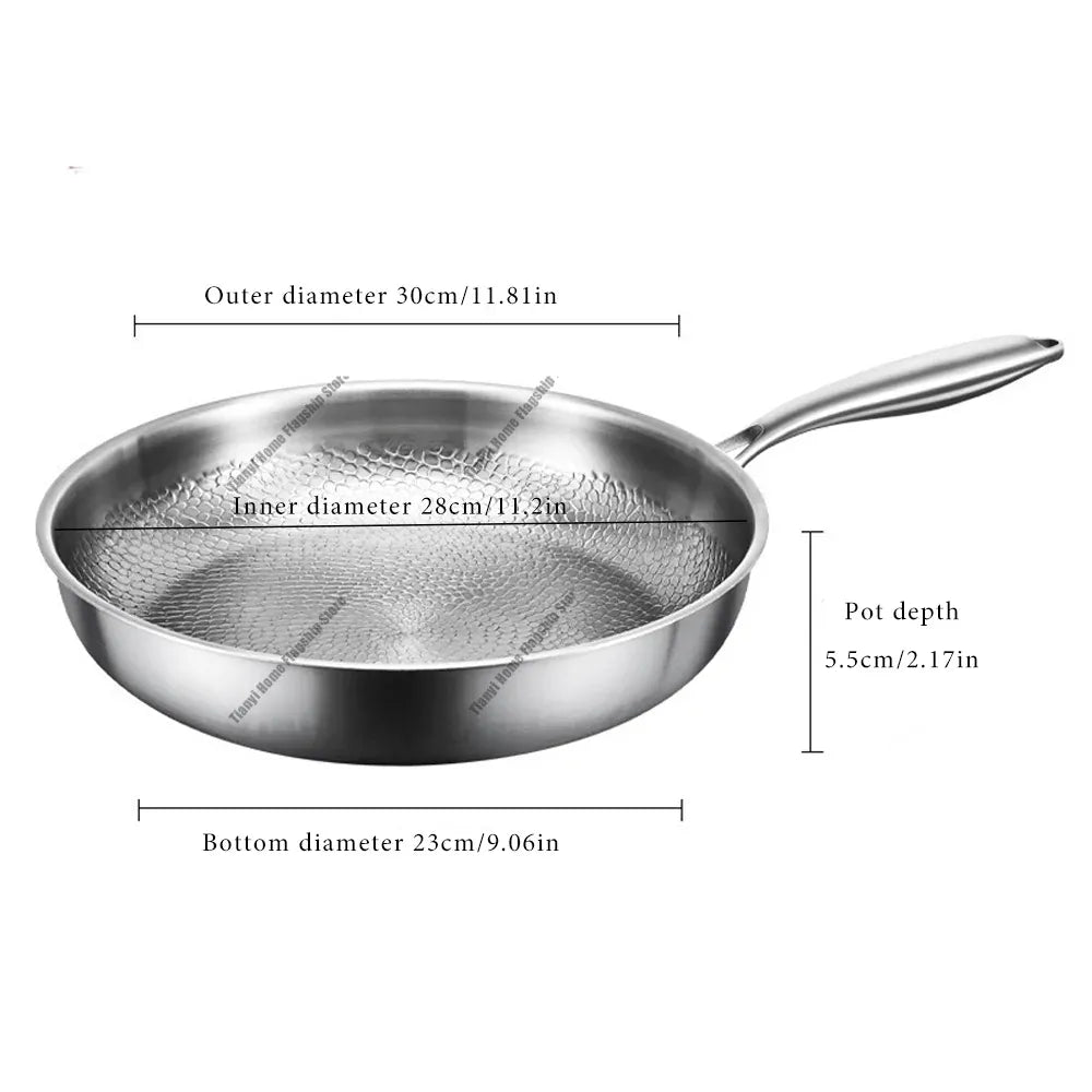 Essentialshouses 30cm 22/24/26/28/30cm Titanium Stainless Steel Frying Pan Non-stick Wok Home Egg Steak Skillet Induction Gas Stove Kitchen Cookware